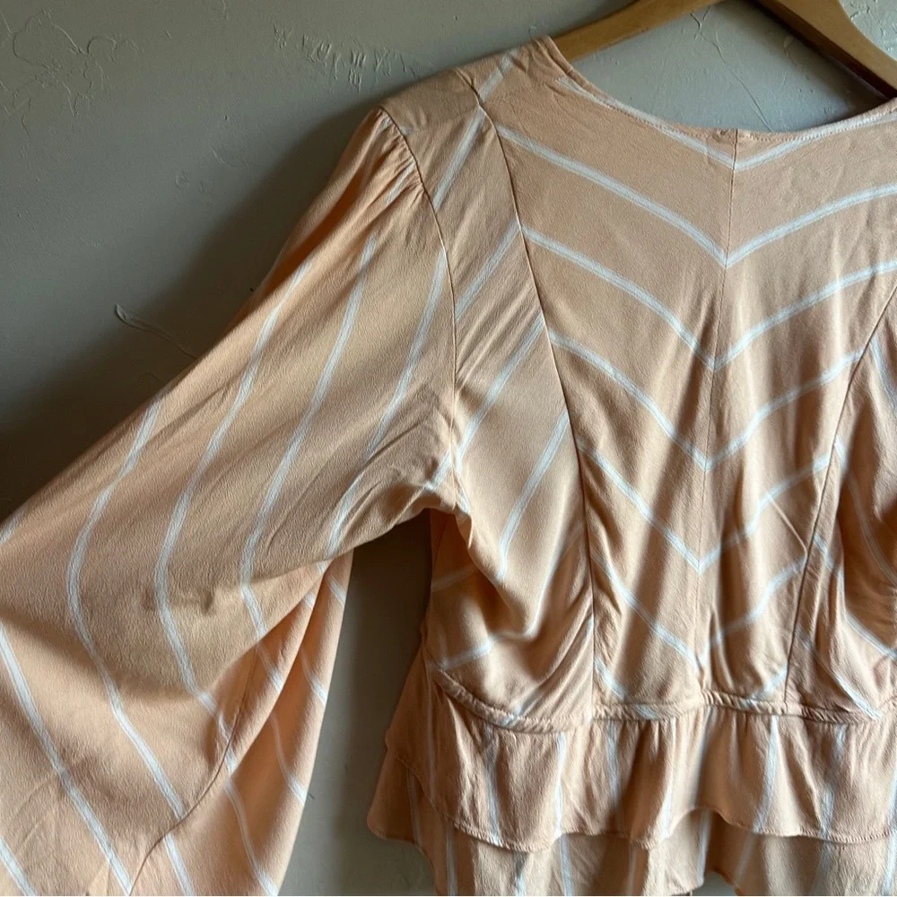 Free People Samifran Top Peach Stripe Babydoll Crop Boho Romantic Girly Sz‎ M